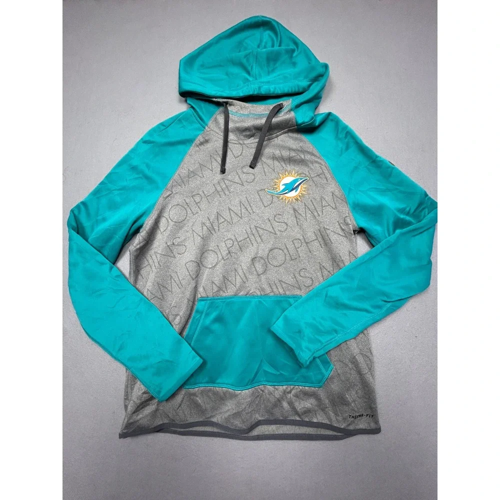 Nike Miami Dolphins Hoodie Polyester Gray Teal Medium Mens